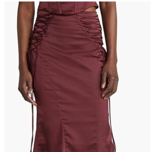 HOUSE OF CB SIDONIE LACE UP SATIN TRUMPET MIDI SKIRT! NEW WITH TAGS!